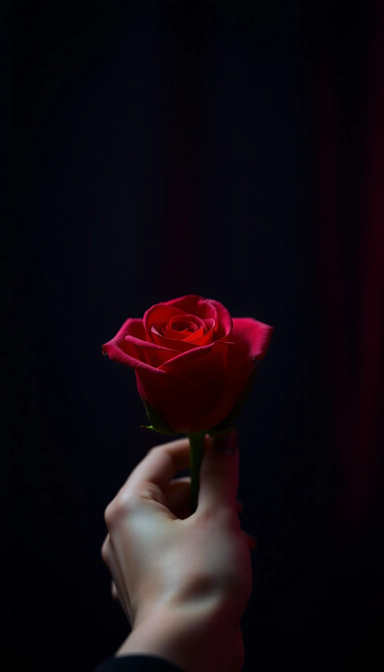 Hand, die eine Rose hält
